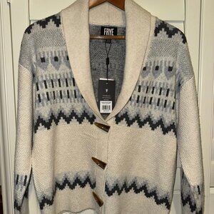 NWT Frye Shawl Collar Fair Isle Cardigan Sweater Heather/Oat